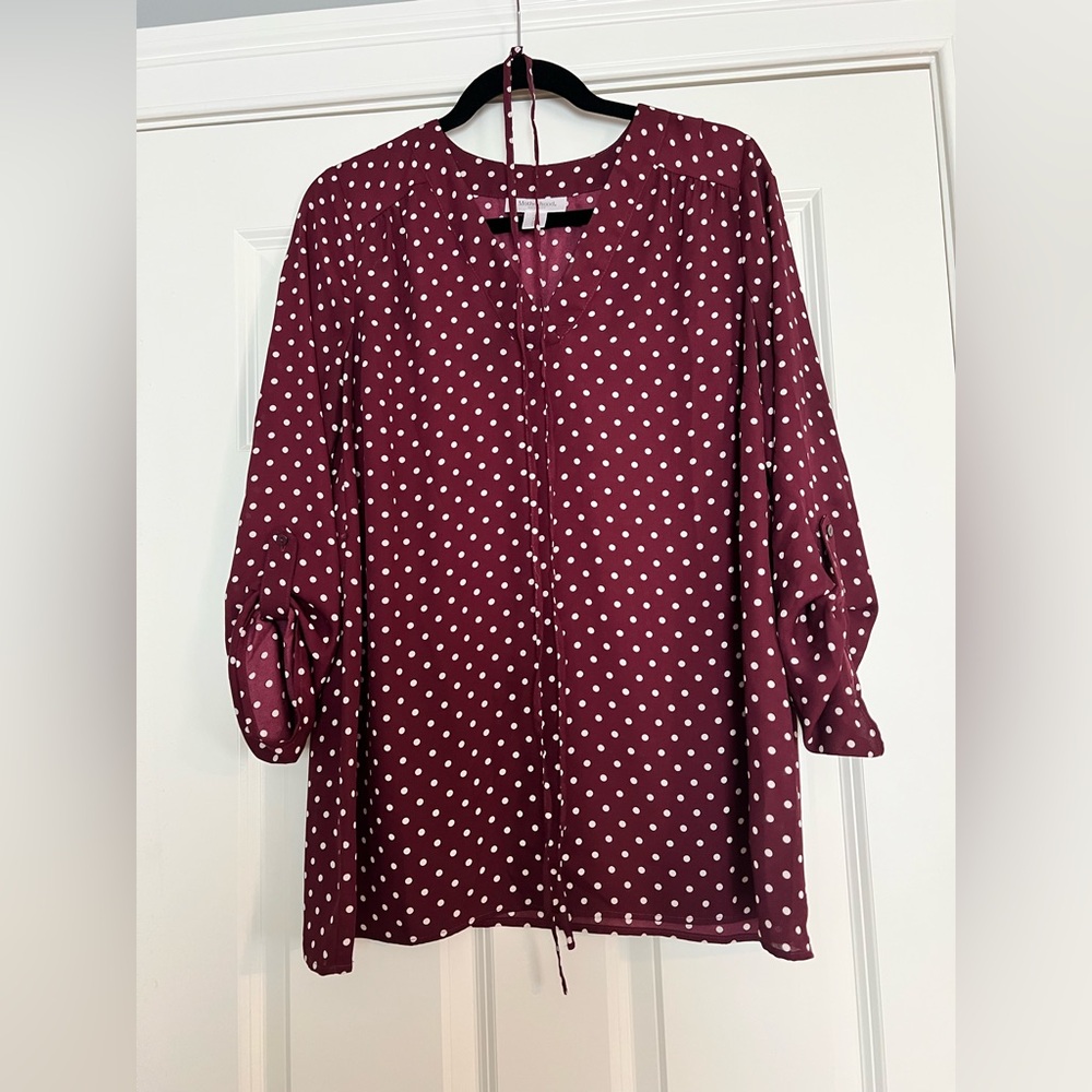 Motherhood Maternity Burgundy Polka Dot Blouse